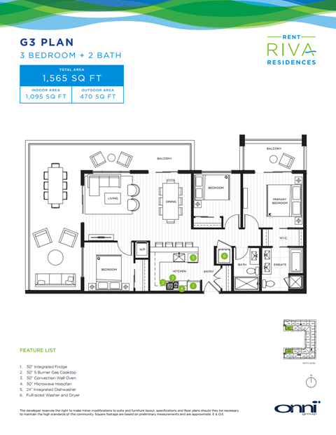 Floor plan for 3 beds, 2 baths, 1095 sqft
